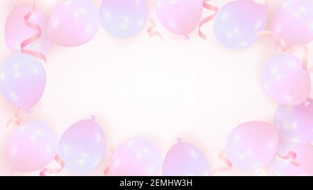 Sfondo rosa da palloncini aerei realistici con spazio per il testo. Modello per la celebrazione del buon compleanno, San Valentino, matrimonio Illustrazione Vettoriale