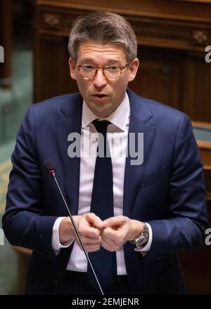 Vice primo ministro e ministro dell'Economia e del lavoro Pierre-Yves Dermagne Nella foto, durante una sessione plenaria dell'Assemblea Parlamento federale i Foto Stock