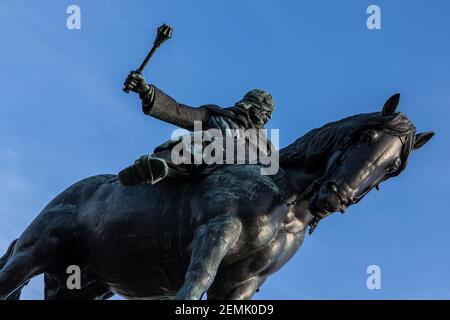 Staute di Jan Zizka si trova a Vitkov, dove è incluso il monumento nazionale su Vitkov. Autore di questa statua equestre è Bohumil Kafka. (Phot. CTK Foto Stock