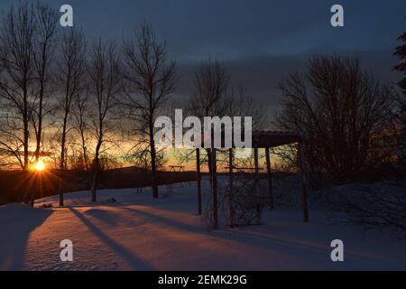 Un Lever de soleil sur les Appalaches, Sainte-Apolline, Québec Foto Stock