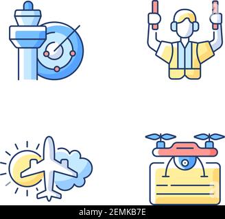 Set di icone di colore RGB per la spedizione dei voli Illustrazione Vettoriale