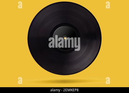 Disco album LP Black Vinyl Record - disco di riproduzione lungo isolato. Foto Stock