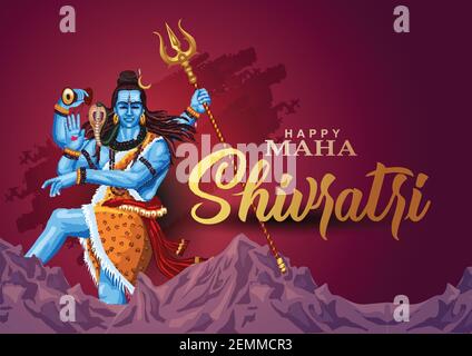 Happy maha Shivratri, un festival indù celebrato di lord shiva notte, calligrafia inglese. Disegno di illustrazione vettoriale Illustrazione Vettoriale