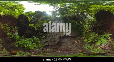 Cascate di Kawasan nella giungla tropicale, Bohol, Filippine. Cascata nella foresta tropicale. 360VR. Foto Stock