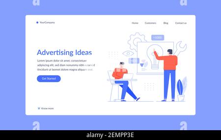 Pubblicità agenzia idea landing page, la gente crea Illustrazione Vettoriale