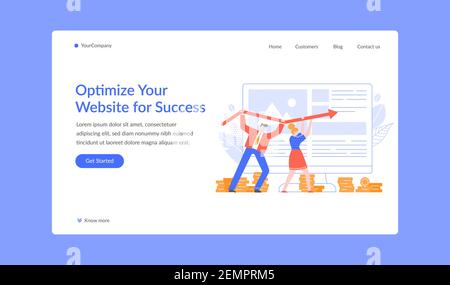 Oprtimize sito web per successo landing page, seo Illustrazione Vettoriale