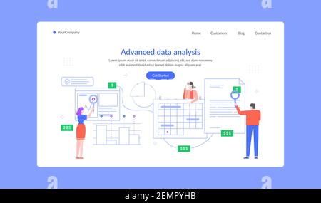 Landing page di analisi avanzata dei dati, ricerca del team Illustrazione Vettoriale