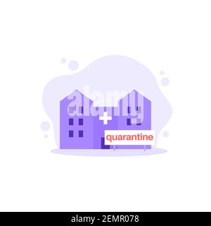 icona quarantena con l'edificio dell'ospedale Illustrazione Vettoriale