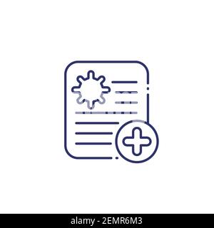 virus, icona della riga delle raccomandazioni mediche su bianco Illustrazione Vettoriale