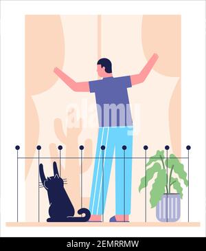 Concetto di illustrazione di soggiorno a casa. Quarantena, soggiorno a casa concetto. Proteggetevi. Tempo di distanza sociale durante l'illustrazione epidemica del virus Illustrazione Vettoriale