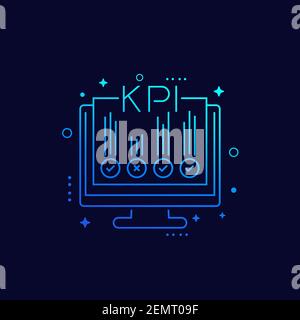 KPI, indicatori aziendali, icona lineare vettoriale Illustrazione Vettoriale