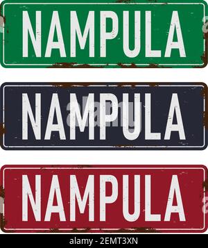 Cartello stradale Nampula isolato su sfondo bianco. Illustrazione Vettoriale