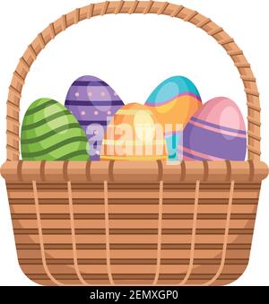 uova di pasqua dipinte in canestro isolato icona vettore illustrazione design Illustrazione Vettoriale