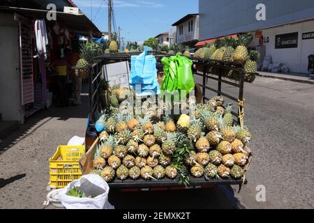 Camion vendita ananas fresco in strada, Santiago, Veraguas Provincia, Panama Foto Stock