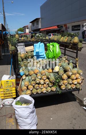 Camion vendita ananas fresco in strada, Santiago, Veraguas Provincia, Panama Foto Stock