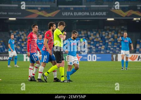 Napoli, Campania, Italia. 25 Feb 2021. Durante la partita di calcio della Lega europea SSC Napoli vs FC Granada il 25 febbraio 2021 allo stadio Diego Armando Maradona di Napoli.in foto: Lorenzo Insigne Credit: Fabio Sasso/ZUMA Wire/Alamy Live News Foto Stock