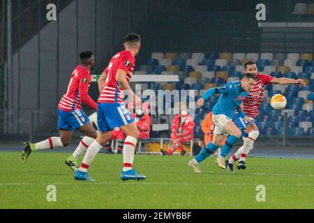 Napoli, Campania, Italia. 25 Feb 2021. Durante la partita di calcio della Lega europea SSC Napoli vs FC Granada il 25 febbraio 2021 allo stadio Diego Armando Maradona di Napoli.in foto: PI ZIELINSKI Credit: Fabio Sasso/ZUMA Wire/Alamy Live News Foto Stock