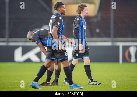 Brugge, Belgio. 25 Feb 2021. BRUGGE, BELGIO - FEBBRAIO 25: Maxim De Cuyper del Club Brugge deluso durante la partita UEFA Europa League tra Club Brugge e FC Dynamo Kyiv a Jan Breydelstadion il 25 febbraio 2021 a Brugge, Belgio (Foto di Jeroen Meuwsen Fotografie/Orange Pictures) Credit: Orange Pics BV/Alamy Live News Foto Stock