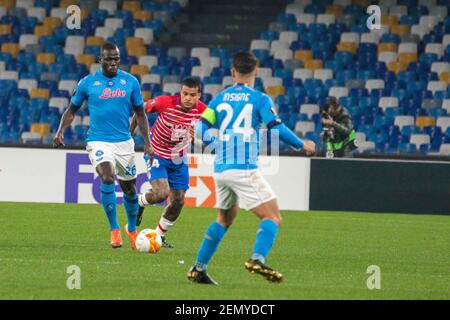 Napoli, Campania, Italia. 25 Feb 2021. Durante la partita di calcio della Lega europea SSC Napoli vs FC Granada il 25 febbraio 2021 allo stadio Diego Armando Maradona di Napoli.in foto: KOLIDOU KOULIBALY Credit: Fabio Sasso/ZUMA Wire/Alamy Live News Foto Stock