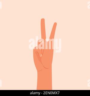 Mano che mostra due dita illustrazione vettoriale. Mostra il numero due con le dita della mano. Donna o uomo mano isolato sullo sfondo. Dita Illustrazione Vettoriale