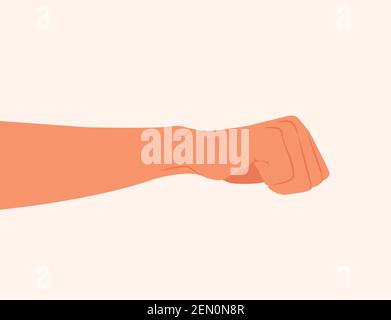 Polso, gettare un pugno, maschio pugno clenched, isolato, uomo mano con un pugno. Alfa. Protesta. Uomo che lancia un pugno, pugno che urla piatta illustrazione vettoriale Illustrazione Vettoriale