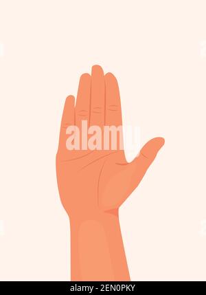 Mano che mostra cinque dita e illustrazione del vettore palmare. Donna o uomo palmo di mano isolato sfondo bianco. Esterno della mano piatto design moderno Illustrazione Vettoriale