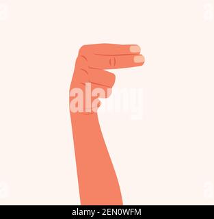 Mano che mostra due dita illustrazione vettoriale. La mano della donna o dell'uomo solleva due dita e punta verso il lato destro dell'illustrazione vettoriale isolata. Illustrazione Vettoriale