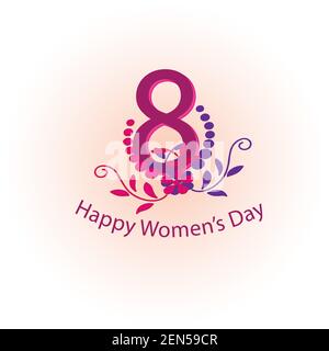 Giornata internazionale felice delle donne 8 marzo celebrazione tema con tagli e foglie su sfondo gradiente per storia, auguri scheda, biglietto di auguri Illustrazione Vettoriale