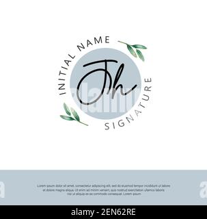J H JH scrittura a mano della lettera iniziale e logo della firma. Beauty Vector primo logo .Moda, boutique, floreale e botanico Illustrazione Vettoriale