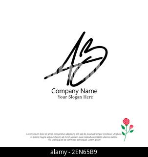 A B AB scritta a mano e logo della firma della lettera iniziale. Beauty Vector primo logo .Moda, boutique, floreale e botanico Illustrazione Vettoriale