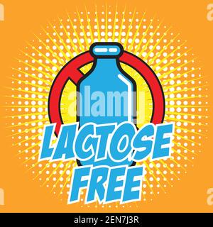 ingrediente allergene senza lattosio per icona senza latticini in stile pop art. illustrazione vettoriale Illustrazione Vettoriale