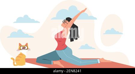 Ragazza che fa yoga per i benefici per la salute della mente del corpo ed emozioni Illustrazione Vettoriale