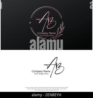 A B AB scritta a mano e logo della firma della lettera iniziale. Beauty Vector primo logo .Moda, boutique, floreale e botanico Illustrazione Vettoriale