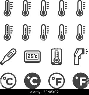 set di icone termometro e temperatura, vettore e illustrazione Illustrazione Vettoriale