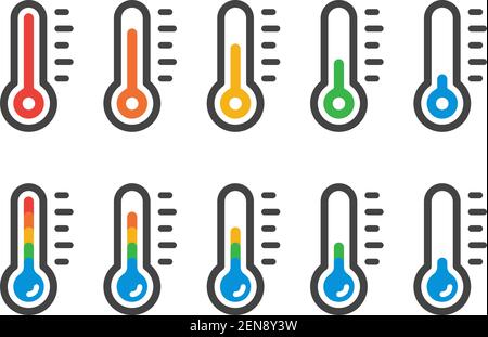 set di icone termometro e temperatura, vettore e illustrazione Illustrazione Vettoriale