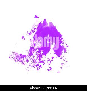 Macchia di vernice viola isolata su sfondo bianco. Pennello per disegno artistico Foto Stock