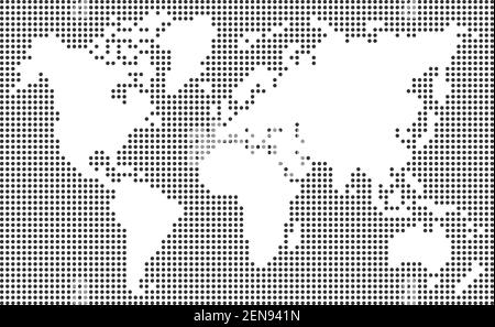 mappa del mondo punteggiata, punti neri oceano e spazio vuoto terra, vettore e. illustrazione Illustrazione Vettoriale
