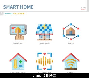 set di icone smart home, stile piatto, vettoriale e illustrazione Illustrazione Vettoriale