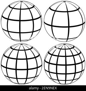 Globo di reticolo Meridian e parallelo, modello vettoriale palla di reticolo con linee globo terrestre con meridiani e vettore di longitudine 3D sfera Illustrazione Vettoriale