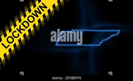 Lockdown Tennessee, mappa generale Coronavirus, quarantena focolaio, su sfondo scuro Foto Stock
