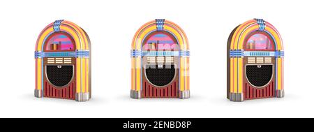 Radio retro jukebox isolata su sfondo bianco. illustrazione 3d Foto Stock