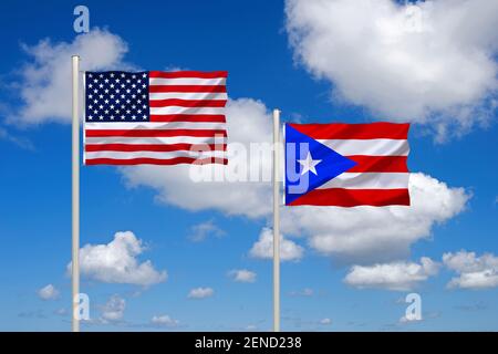 Die Flagge von den USA und Puerto Rico, Karibik, Insel, Foto Stock