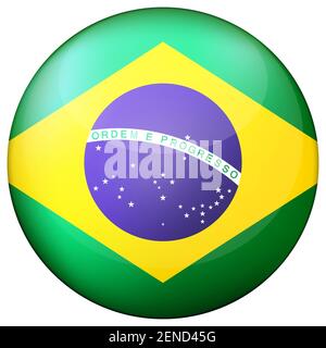 Palla di vetro con bandiera del Brasile. Sfera rotonda, icona modello. Simbolo nazionale brasiliano. Sfera realistica lucida, illustrazione vettoriale astratta 3D Illustrazione Vettoriale