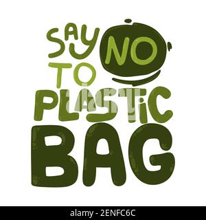 Eco borsa slogan scritto a mano. Scritta di stile di vita senza sprechi. Senza plastica. Tipografia moderna per scegliere uno stile di vita ecocompatibile. Cartolina vettoriale. Illustrazione Vettoriale