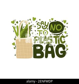 Eco borsa slogan scritto a mano. Lettere e illustrazione dello stile di vita senza sprechi. Senza plastica. Tipografia moderna per scegliere uno stile di vita ecocompatibile. Ve Illustrazione Vettoriale