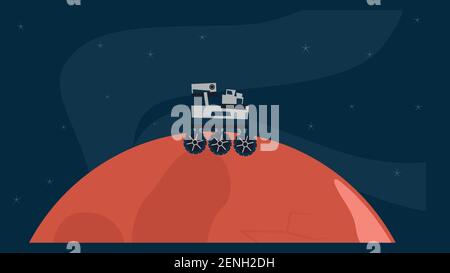 rover on mars esplora mars. flat concept vettore Illustrazione Vettoriale