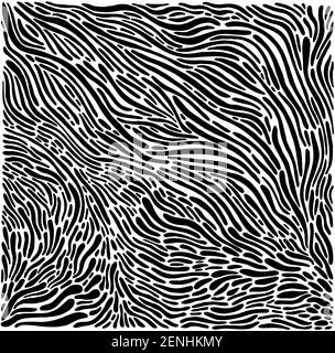 Righe nere astratte, macchie, isolate su uno sfondo bianco. Stile Doodle. Illustrazione monocromatica disegnata a mano. Struttura organica con forme astratte. Illustrazione Vettoriale