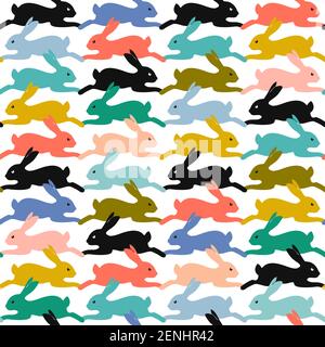Lepre pattern senza giunture, vettore. Coniglietto di Pasqua. Natura selvaggia. Illustrazione dello stock di coniglio. Uovo di Pasqua, Arte, modello, animale, uovo animale Illustrazione Vettoriale
