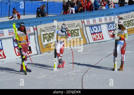 Val di Fassa, Italia. 26 Feb 2021. Kira Weidle in occasione della Coppa del mondo di sci AUDI FIS Val di Fassa 2021 - Downhill Donne, gara di sci alpino in Val di Fassa, Italia, Febbraio 26 2021 Credit: Agenzia fotografica indipendente/Alamy Live News Foto Stock