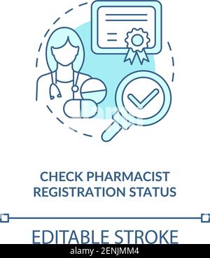 Controllare l'icona del concetto di stato di registrazione del farmacista Illustrazione Vettoriale